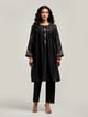 Short Embroidered Yoke Kurta with Gathers and Pant Black color