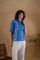 Blue Linen-Cotton Boxy Placement Printed Shirt - Brand New Brand - Image 1