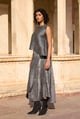 Architectural Foil Pleated Skirt Pewter color