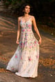 Floral Sequin Mesh Gown White/Pink/Green color