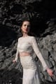 Embroidered Pearl Fringed Top White color