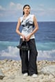 Sleeveless Top with Abstract Graphic Print Black/White color