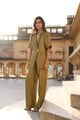 Olive Brocade Pant Green color