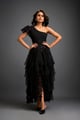 One-Shoulder Asymmetrical Co-Ord with Tiered Tulle Skirt Pink & Black color