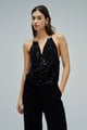 Black Sequin Halter Top with Metallic Neck Detail - SALSA JEANS - Image 1