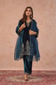 Teal Blue Velvet Embroidered Suit Blue color