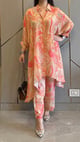 Peach Abstract Printed Muslin Co-ord Set with Wide-Leg Pants - Kylee Fashions - Image 1