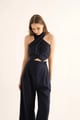 Black Pinstripe Halter Waistcoat Black color