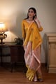 Chinaar Diagonal Saree in Pink & Yellow Tissue Yellow & Pink color