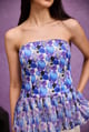 Blue Aquarelle Print Peplum Bustier Top Blue color