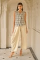 Linen Embroidered Waistcoat Set Beige color