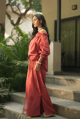 Rust Wide-Leg Cutwork Drawstring Trousers - BEACHBUM - Image 1