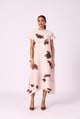 Nude Beige Pleated Floral Midi Dress - Scarlet Sage - Image 1