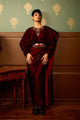 Sangria Velvet Drape Skirt and Balero Maroon color