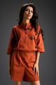 Rust Butterfly Embellished Half-Placket Top & Shorts Set Rust color