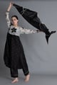 Black and White Printed Chanderi Silk Kurta Set - Khat - Image 1