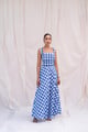 Blue Checks Fit & Flare Maxi Dress Blue/White color