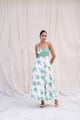 Green Tropical Cotton Midi Dress White/Green color