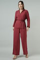 Belt Detail Blouse Set Burgundy color
