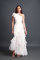 One Shoulder Bodysuit with Long Skirt White color