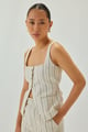 Linen Striped Square Neck Waistcoat | off White & Green Off White/Green color