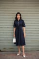 Ruching Dress Navy Blue color
