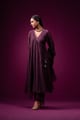 Roza Hand Embroidered Kajri Angrakha Kurta Set Purple color