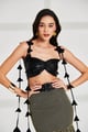 Bella Black Leather Ruched Crop Top Black color