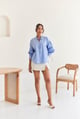 Blue Striped Oversized Shirt with Embroidery Detail Blue color