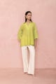 Bright Green Shirt with Embroidered 3/4 Sleeves - LABEL NAARITI - Image 1