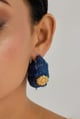 Mysa Denim Flower Earrings Gold/Blue color