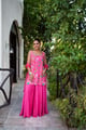 Fuchsia Pink Floral & Bird Print Kurta Sharara Set Fuchsia color