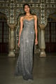 Sequin Textured Gown Silver Grey color
