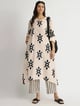 Cotton Ikat Geometric Print Kurta - Off-White - Pink Fort - Image 1