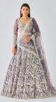 Purple Net Embroidered Lehenga Set with Belt Purple color