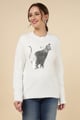 Sequin Cat Motif Sweater White color