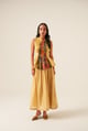 Beige Chanderi Silk Pleated A-Line Maxi Skirt - ANANYA AGARWAL - Image 1