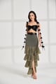 Helena Black & Cream Ruffle Maxi Skirt with Belt Black color