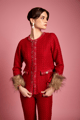 Zella Tweed Peplum Top with Fur Red color