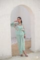 Phool Patti Organza Gathered Shirt &Knot Skirt Set Sea Blue color