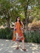 Hibiscus Dress in Mystic Lagoon Print Rust color