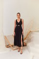 Black Rayon Midi Dress Black color