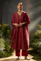 Rumba Red Tissue Silk Angrakha Festive Kurta Set Rumba Red color