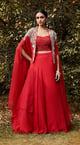 Red Embroidered Cape Set Red color
