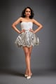 Strapless Bodice with Voluminous Gun Metal Metallic Bubble Skirt Silver & White color