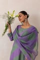 Purple and Green Printed Straight Kurta Set with Dupatta - CHHIPA JAIPUR - Image 1