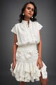 Ruffled Skirt and Structured Blouse with Floral Embroidery White color
