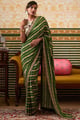Mehr Embroidered Pre-Draped Saree Green color