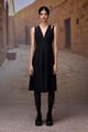 Sleeveless Black Poly Woollen Midi Dress Black color