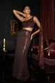 Shoulder Drape Sequin Set Brown color